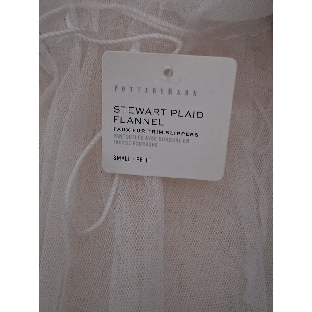 Pottery Barn Stewart Plaid Flannel Faux Fur Trim Slippers Red Green Small NEW - Picture 3 of 6